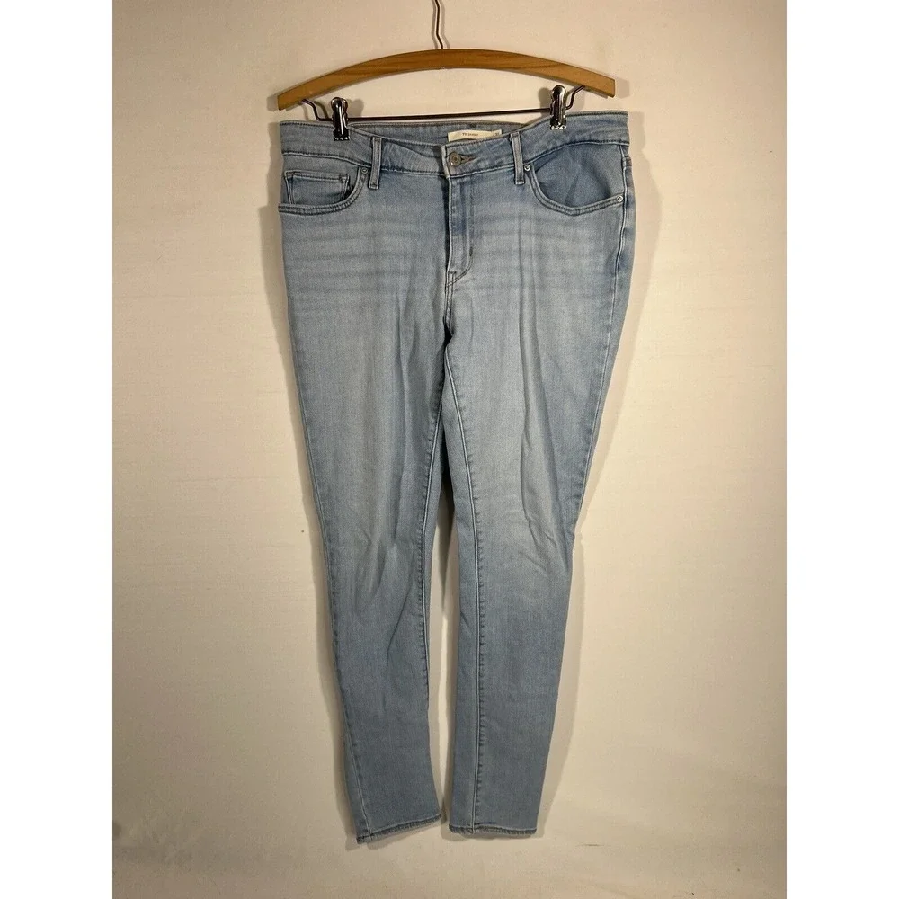 Levis 711 Skinny‎ Jeans Womens 31 Faded Light Blue Denim Red Tab